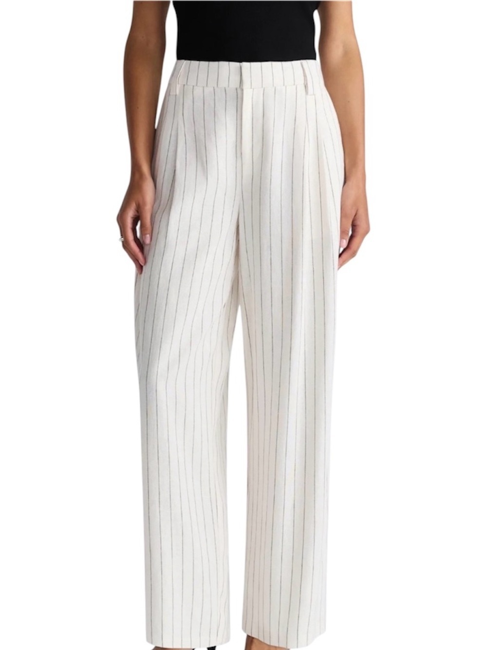 Loft 100% Linen Pinstripe Pleated High Waisted Wide-Leg Pants Trousers Sz 10